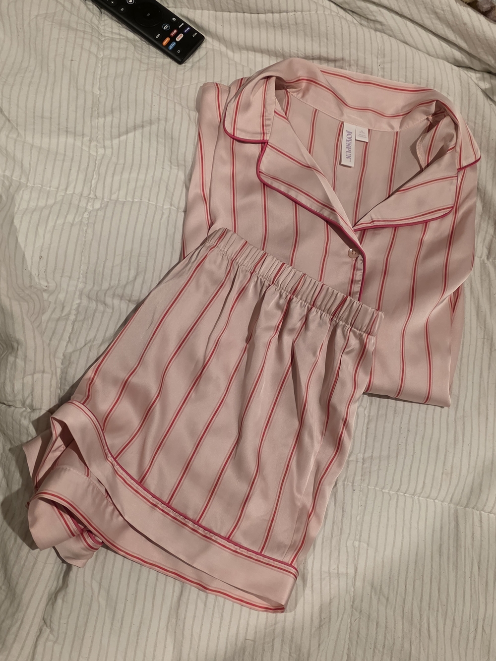 JoySpun Pink Striped Satin Pajama Top